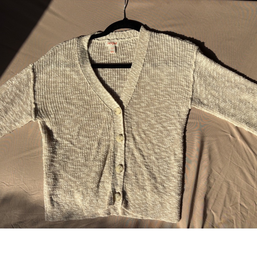 Cat & Jack Kids Oatmeal Beige Marl Button Front Cardigan Sweater Large 10/12